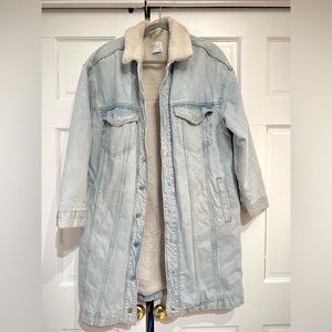 Bershka Light Blue Denim Jacket with Cream Sherpa